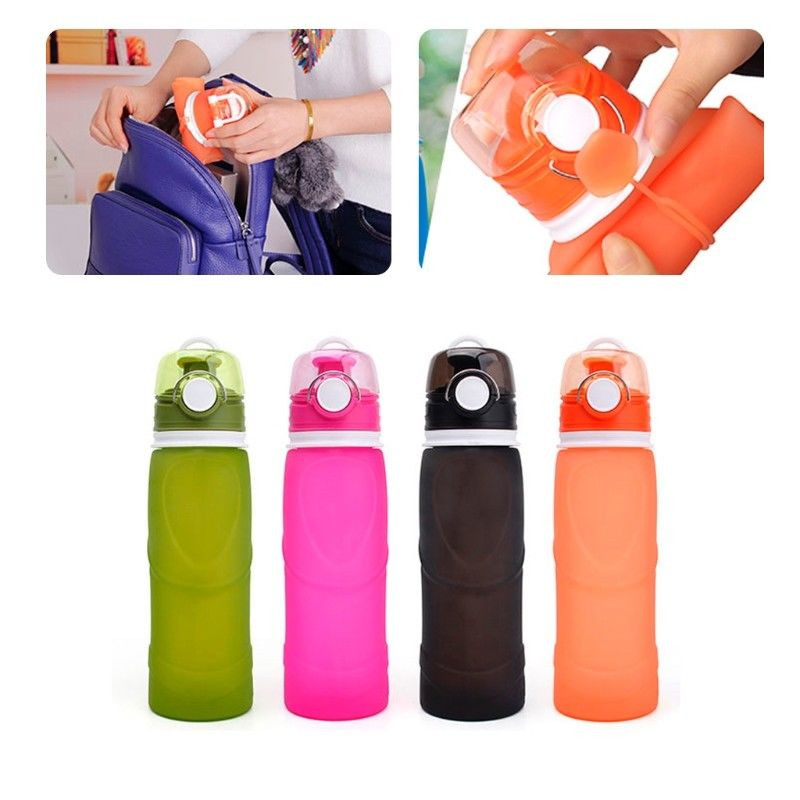 Collapsible Silicone Water Bottle 750ML Travel Bottles Leak Proof Outdoor Sports